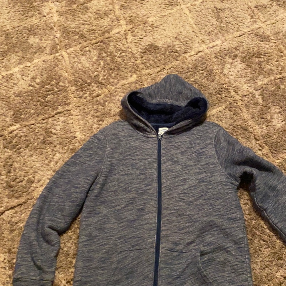 Boys blue/grey fleece lined zip up sweater